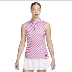 Nike Women's S Top Dri-Fit Victory Printed Sleeveless Polo Pink